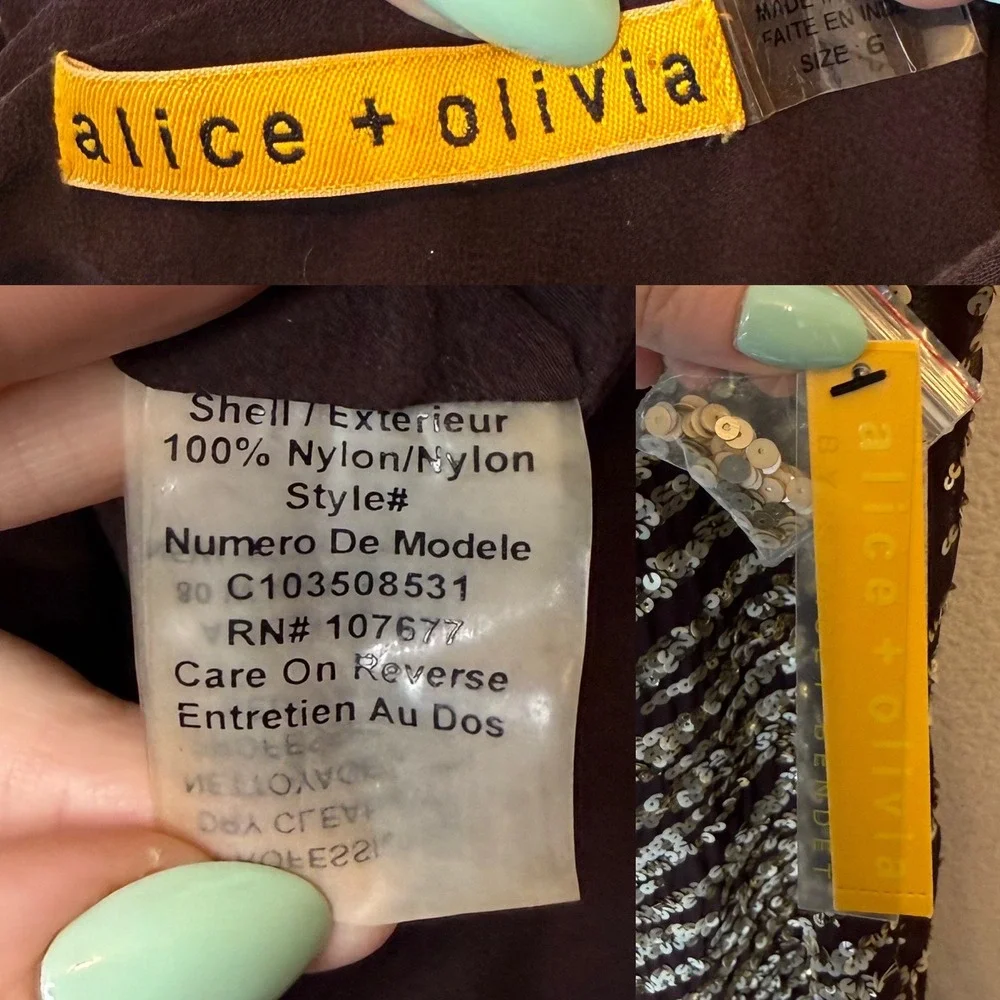 Alice + Olivia Nora One Shoulder Sequin Zebra Dress‎ Brown NEW size 6